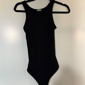 Black open back ribbed bodysuit